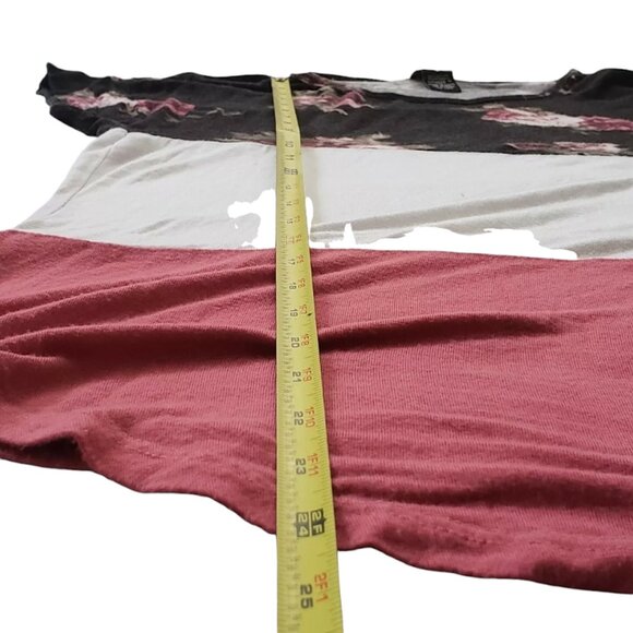 RUE 21 Top, Black White Pink Color Block Floral Rayon Short Sleeve Boho Casual S - Picture 7 of 10